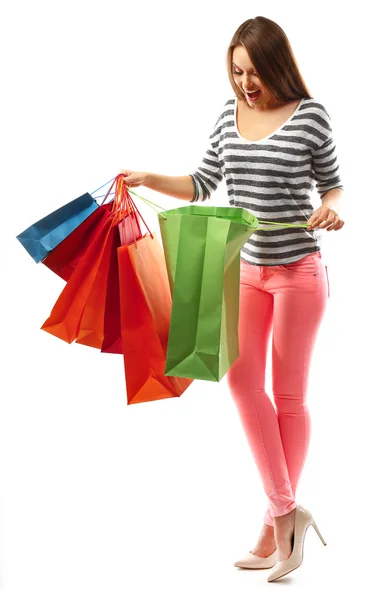 Mulher com pacotes de compras — Fotografia de Stock