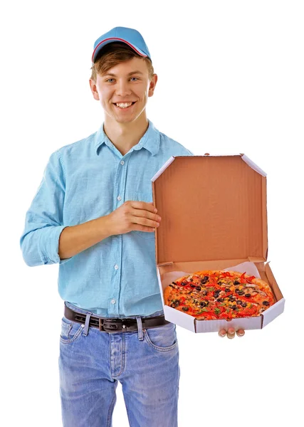 Bezorger met pizza — Stockfoto