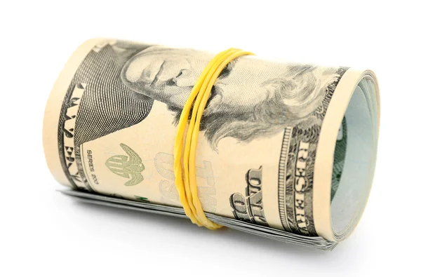 Dollars roll on white — Stock Photo, Image