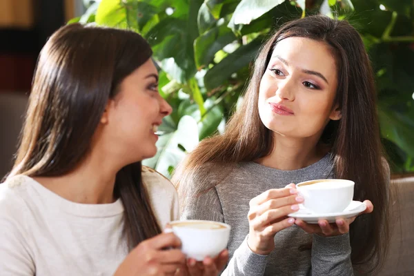 Mooie meisjes drinken koffie en spreken — Stockfoto