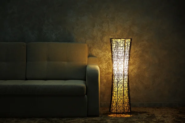 Canapé confortable et lampe moderne — Photo