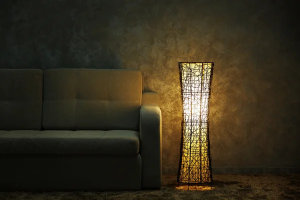 Cómodo sofá y lámpara moderna — Foto de Stock