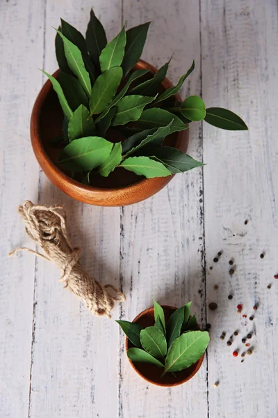 Hojas de laurel frescas en bowl — Foto de Stock