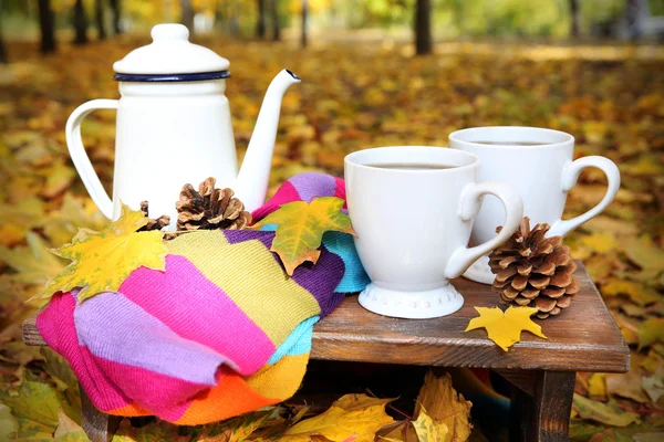 Herfst samenstelling met warme drank — Stockfoto