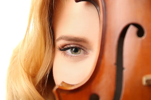 Young beautiful woman with violin — Stock Photo, Image