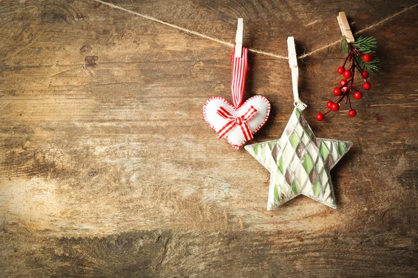 Beautiful Christmas toys on old wooden background — Stock Photo, Image