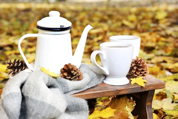 Herfst samenstelling met warme drank — Stockfoto