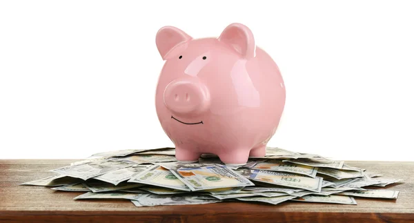 Spardose für Schweine und Dollarnoten — Stockfoto