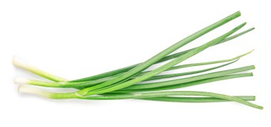 Beyaz arkaplanda taze yeşil soğan izole edildi