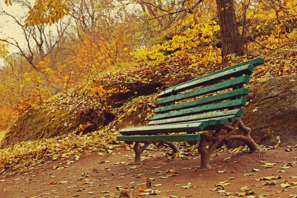 Panchine nel parco autunnale — Foto Stock