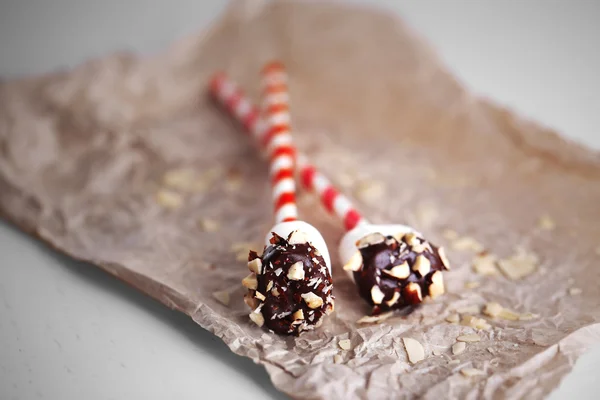 おいしいマシュマロのスティック チョコレートをクローズ アップ — ストック写真