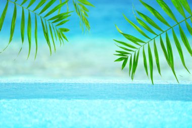 Deniz arka plan üzerinde palmiye yaprakları