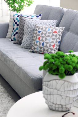 Kanepe üzerinde renkli yastıklar