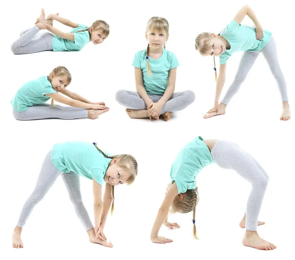 Malá holčička dělá cvičení — Stock fotografie