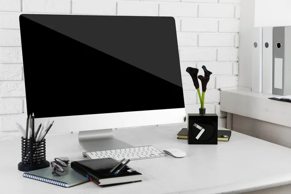 Stylish workplace with computer — Stock Photo, Image