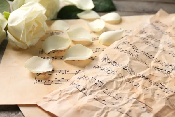 Mooie rozen op muziek bladen — Stockfoto