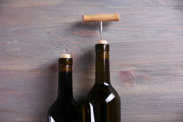 Two bottle wine and corkscrew — Stock Photo, Image