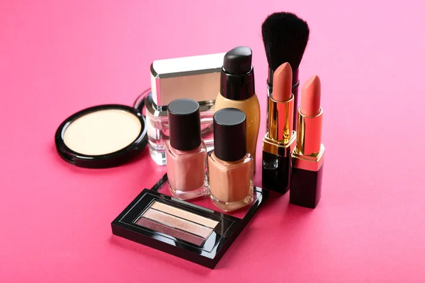 Cosmetics on pink background — Stock Photo, Image