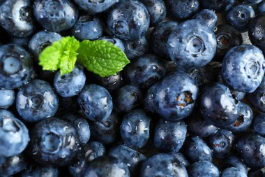 Yeşil yaprakları ile lezzetli olgun yaban mersini yakın çekim