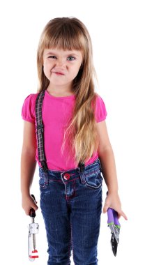 Oyuncak araçları ile küçük kız 