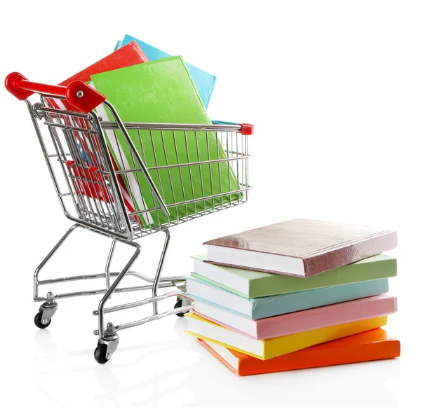 Carrito de compras con libros aislados —  Fotos de Stock