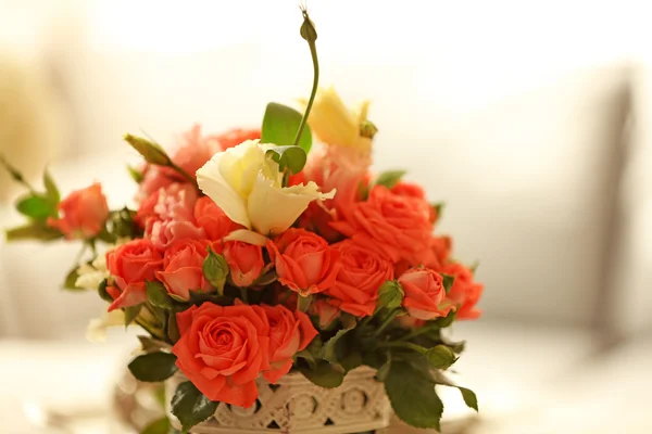 Beautiful rose in vase on table — Stock Photo, Image