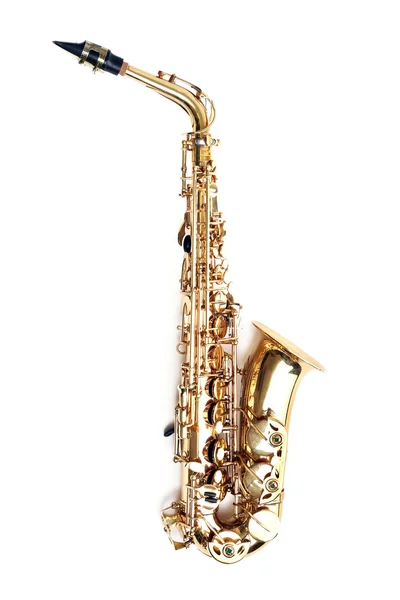 Gyllene saxofon på nära håll — Stockfoto