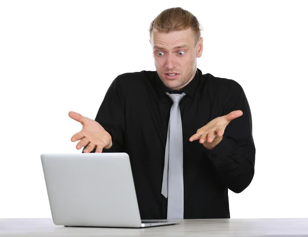 Emotional Businessman with laptop — Stock Photo, Image