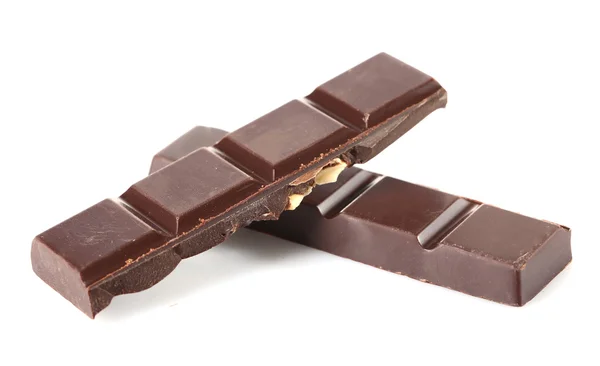 Zwarte chocolade stukken geïsoleerd op witte achtergrond — Stockfoto