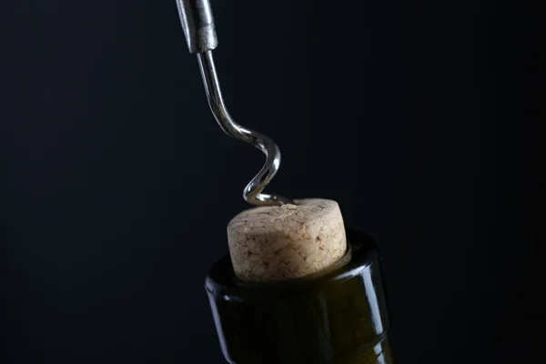 Tirbuşon ve şarap şişesi — Stok fotoğraf