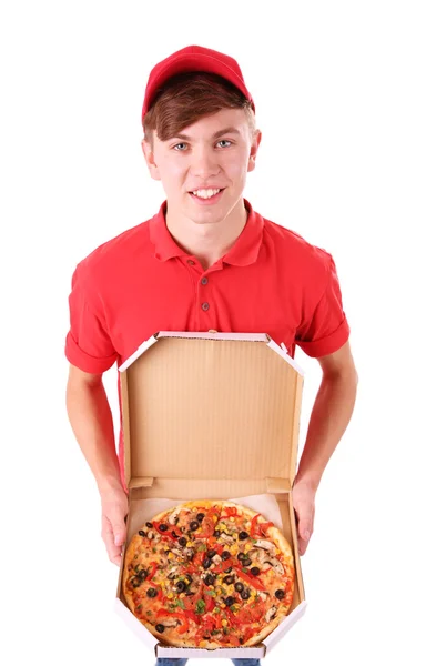 Lieferjunge mit Pizza — Stockfoto