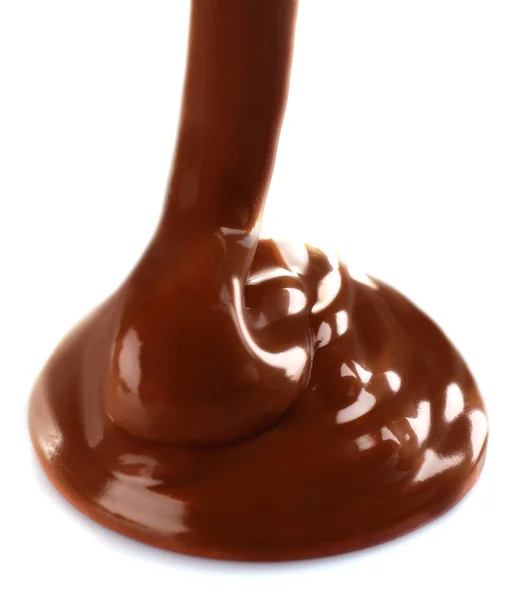 Stopiony mleczny brązowy czekolada leje, na białym tle — Zdjęcie stockowe