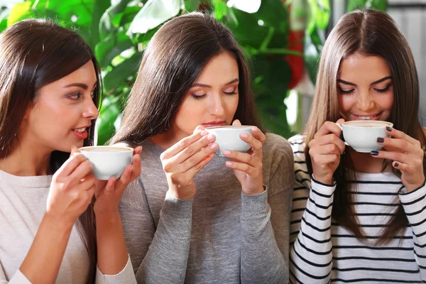 Beautiful girls drink coffee — Stock Photo, Image