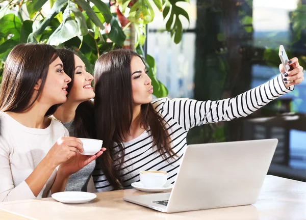 Beste vrienden met laptop — Stockfoto