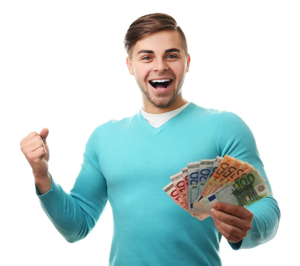 Man holding money isolated on white — Stock Photo, Image