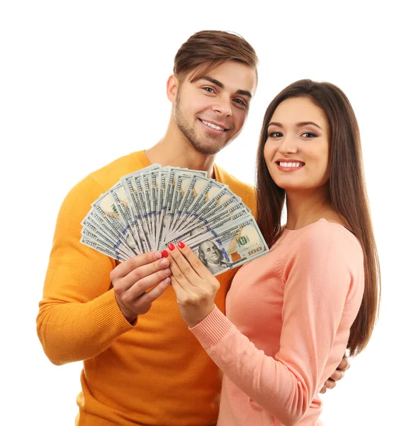Par med pengar sedlar isolerad på vit — Stockfoto