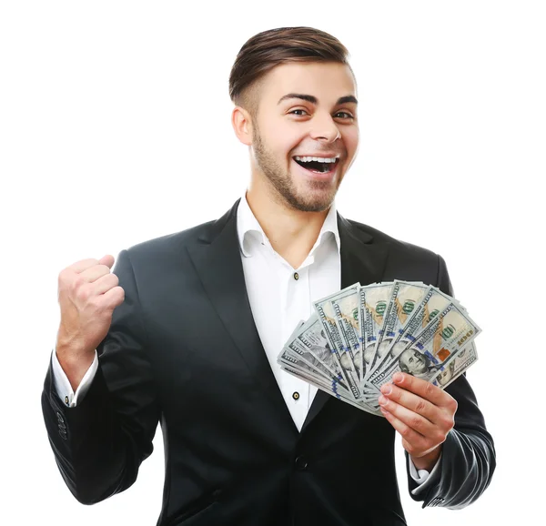 Man holding money isolated on white — Stock Photo, Image