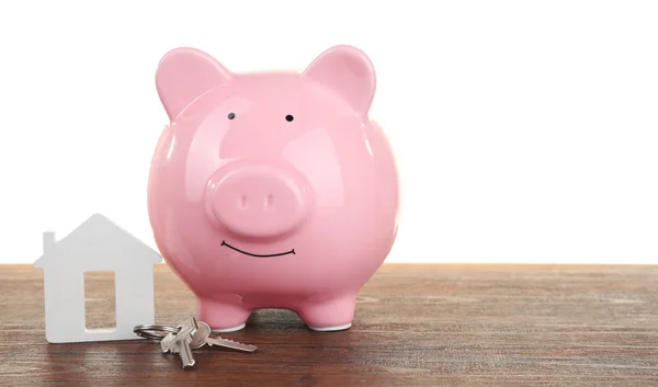 Caixa de dinheiro de porco e decoração de papel — Fotografia de Stock