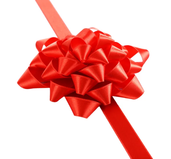 Red bow with diagonal ribbon isolated on white background — Stock Photo, Image