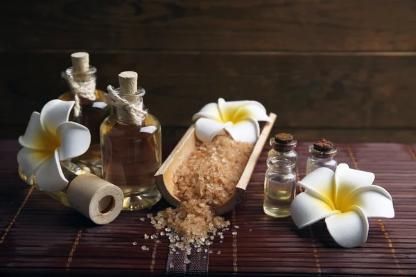 Relax set on the table against wooden background — Stock Photo, Image