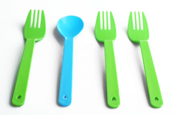 Disposable colourful forks and spoon — Stock Photo, Image