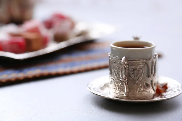 茶具与土耳其软糖 — 图库照片