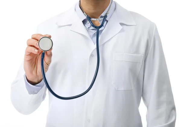 Doctor with stethoscope at workplace — Stock Photo, Image