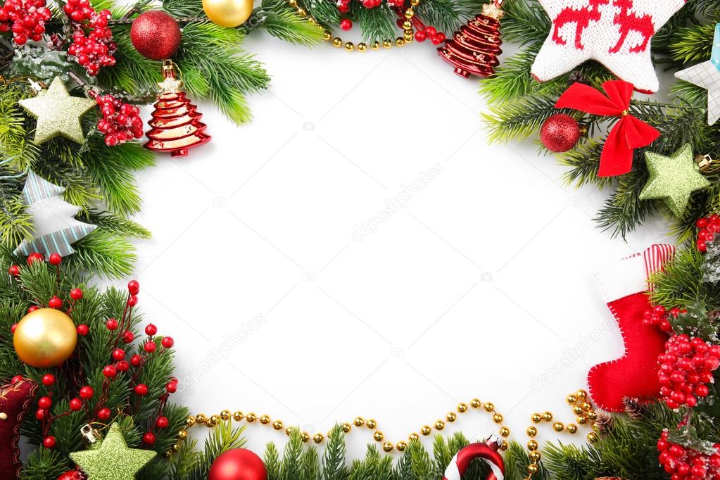 Decorated Christmas wreath on white background