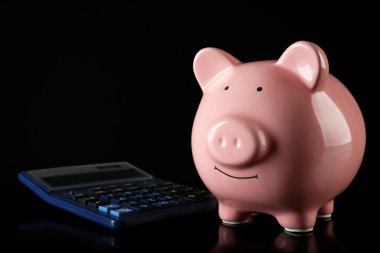 domuz kumbarası ve hesap makinesi