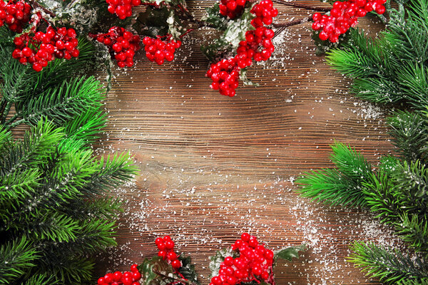 Christmas fir tree branches with rowan