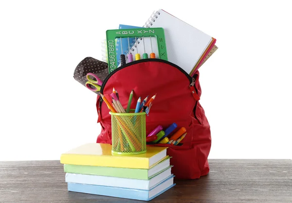 Rugzak met schoolspullen — Stockfoto