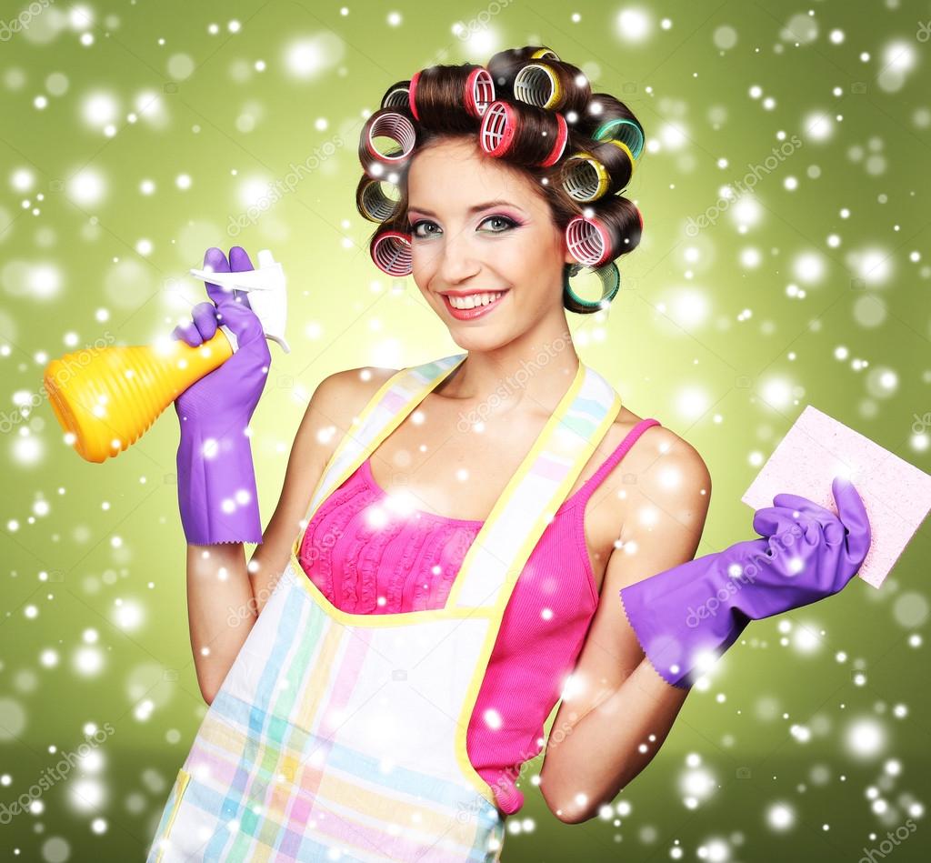 Beautiful girl in hair curlers