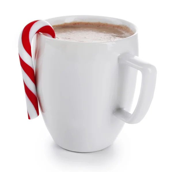 Copa blanca de cacao con dulces de Navidad, aislado en blanco —  Fotos de Stock