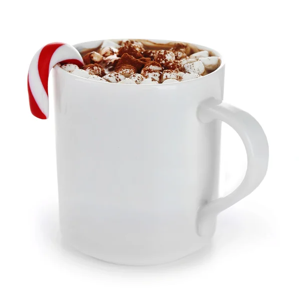 Copa blanca de cacao con dulces de Navidad y zephyr, aislado en blanco —  Fotos de Stock